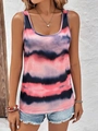 Women's sleeveless tie-dye tank top with pink and blue horizontal stripes and U-neck - S / Pink
