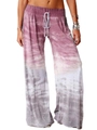 Women's pink purple ombre tie-dye wide leg yoga pants with drawstring elastic waist - S / Burgundy