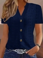 Détail chemise en dentelle bleu foncé avec col en V et boutons dorés de style rétro - Bleu Marine