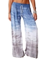 Detail of loose wide-leg yoga pants featuring sky blue tie-dye gradient and white drawstring - Royal Blue