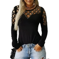 Detail of hollow-out neckline with rhinestone embellishments on black long sleeve top - S / Tops / Black