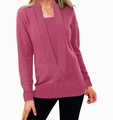 Top de punto para mujer en color rojo rosa con cuello en V profundo y diseño de dos piezas - S / Rosa Rojo