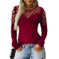 Detailed view of burgundy long sleeve top with rhinestone cutout design and knit fabric - S / Tops / Burgundy