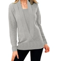 Jersey de punto gris claro para mujer con cuello de pico profundo a capas y manga larga - S / Gris