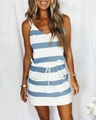 Detailed view of striped summer dress featuring a drawstring waist and functional pockets - Light Blue