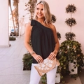Elegante top negro de un solo hombro para mujer con un detalle de lazo en el hombro - S / Negro