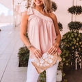 Top rosa asimétrico sin mangas con detalle de lazo para un estilo veraniego - S / Rosa