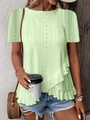 Haut vert menthe à manches courtes avec broderie anglaise et ourlet à volants - Vert Fluorescent