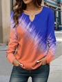 Women's V-neck long sleeve top featuring blue and orange gradient digital print - S / Orange