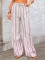 Detail of pink and green vertical striped wide-leg pants with drawstring and large pockets - S / Pink