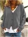 Women's loose knit cardigan in dark grey with V-neck and three-button front design - Gray / S