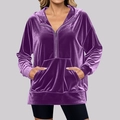 Sweat à capuche femme en velours violet foncé avec demi-zip et poche kangourou frontale - S / Hauts / Violet