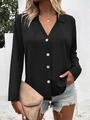 Elegant black long sleeve ice silk shirt with buttons and casual silhouette for women - S / Black