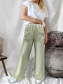 Détail du pantalon large à rayures taille haute avec taille élastique et grandes poches - S / Kaki