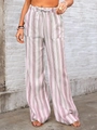 Women stripe wide leg pants with drawstring waist and vertical pink and green patterns - S / Pink