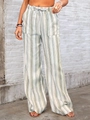 Summer casual wide leg striped pants for women with elastic drawstring waist and pockets - S / Olive Green
