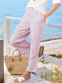 Pantaloni di lino a righe rosse e bianche con bottoni laterali per uno stile estivo - S / Rosa
