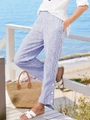 Pantaloni da donna a righe verticali blu e bianche con bottoni decorativi laterali - S / Blu