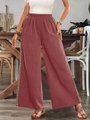 Détails de la taille haute élastique et de la garniture ethnique sur le pantalon rouille - S / Rouge Brique