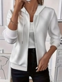 White textured knit zip-up hoodie for women with drawstring and fitted casual design - S / White