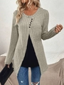 Damen Langarmshirt aus Rippstrick mit dekorativen Knöpfen und Schlitzsaum in Grau - S / Khaki