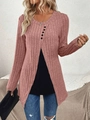 Damen Oberteil aus Rippstrick in Mauve mit Zierknöpfen und asymmetrischem Schlitzsaum - S / Rosa