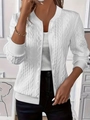 Giacca in maglia bianca da donna con cerniera, collo alto e trama a trecce in rilievo - S / Bianco