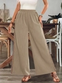 Khakifarbene Damen-Hose mit hohem Bund, weitem Bein und böhmischem Stickerei-Seitenband - Khaki