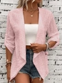 Rosa Häkelspitze Strickjacke mit offener Vorderseite und geometrischen Lochmustern - S / Rosa