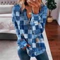Top in maglia da donna con stampa denim, chiusura a zip e motivo patchwork - S / Piccolo cubo