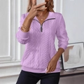 Women's lavender cable knit quarter-zip sweatshirt with a front kangaroo pocket - Violet
