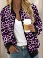Giacca bomber donna con stampa leopardata viola, bordi neri a coste e chiusura a zip - S / Viola