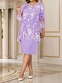 Elegante paarse tweedelige avondjurk met wit geborduurde bloemen voor dames - 1XL / Violet