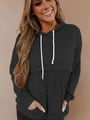 Sweat à capuche noir en maille gaufrée pour femme avec cordon blanc et poche kangourou - S / Noir