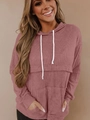 Sweat à capuche femme en maille gaufrée rose poudré avec cordon blanc et poche - S / Rouge Brique