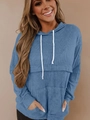 Sweat à capuche bleu gris en maille gaufrée pour femme avec cordon et poche kangourou - S / Bleu Marine