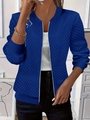 Giacca trapuntata blu scuro da donna con cerniera in metallo e finiture a costine - S / Blu