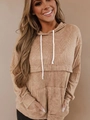 Sweat à capuche marron clair en maille gaufrée pour femme avec design double épaisseur - S / Kaki