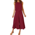 Detail view of burgundy two-piece set with sleeveless top and wide-leg trousers - XS / Burgundy