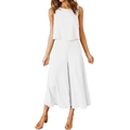 Detail of white two-piece set featuring sleeveless round neck top and wide-leg trousers - XS / White