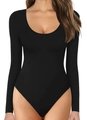 Classic black long sleeve bodysuit for women with a slim fit and elegant round neckline - S / Black