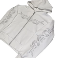 Felpa bianca con cappuccio in maglia a nido d'ape con strass argentati e zip integrale - S / Bianco