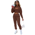 Survêtement polaire 3 pièces pour femme avec sweat à capuche, haut et jogging marron foncé - S / Ensemble / Marron
