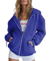 Dettaglio della felpa con cappuccio oversize blu scuro con zip e coulisse regolabile - Taglia S / Top / Blu zaffiro