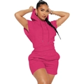 Women's activewear two-piece set featuring a sleeveless hoodie and shorts in rose pink - S / Rose Red