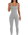 Women's grey sleeveless ribbed jumpsuit in a slim fit, seamless body-hugging design - S / Top And Bottom / Light Gray