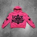 Pink oversized hoodie with LOVE NAVY text and black gothic cross prints on front and sleeves - M / LOVE NAVY Print (5061292725720) / Pink