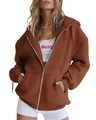 Dettaglio di una felpa oversize marrone scuro con zip, spalle scese e tasche anteriori - Taglia S / Top / Caffè