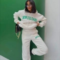 Damen Sportanzug in Weiß mit grünem New Orleans Aufdruck und Fleece-Futter, 2-teilig - S / Weiß