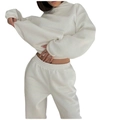 Women's casual two-piece tracksuit set in pure white with hoodie and jogger pants - White